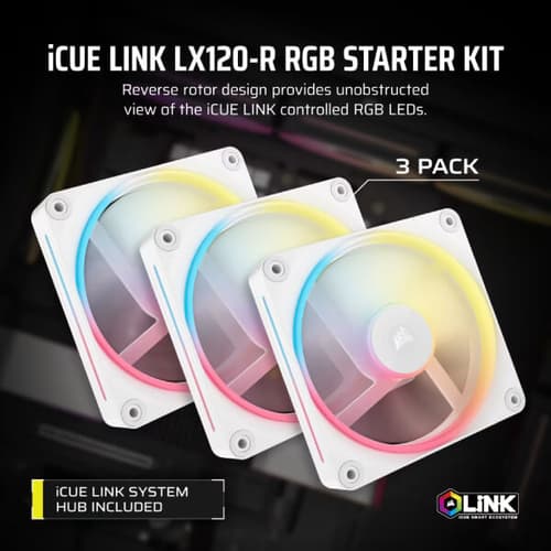 CORSAIR iCUE LINK LX120-R RGB Cabinet Fan – White (Triple Pack)